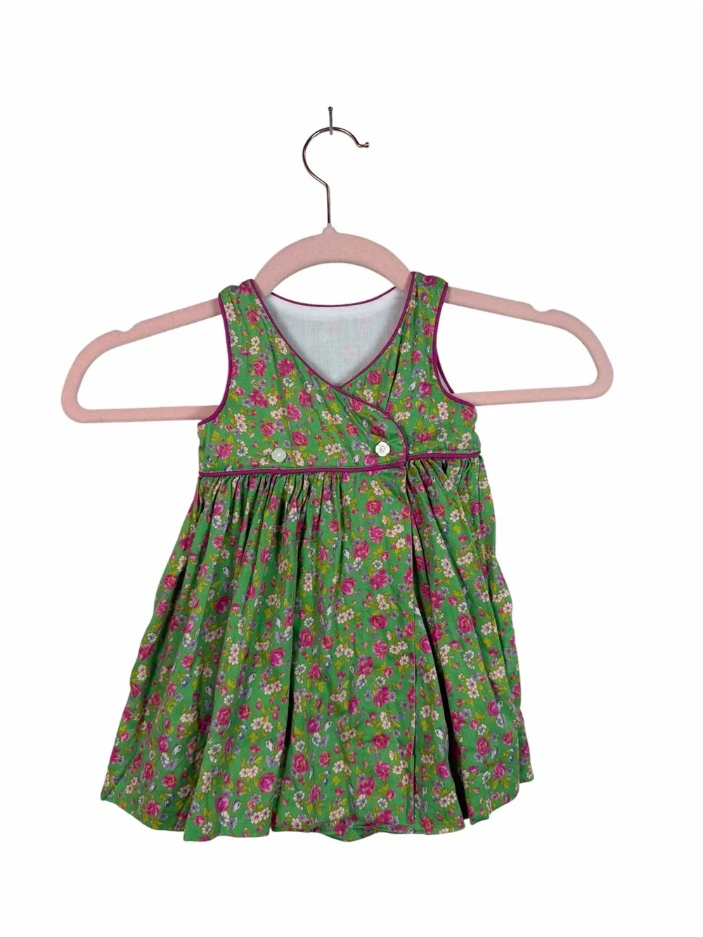 Ralph Lauren Baby Girls 9M Floral Dress Green Pink Cotton Cottagecore Spring